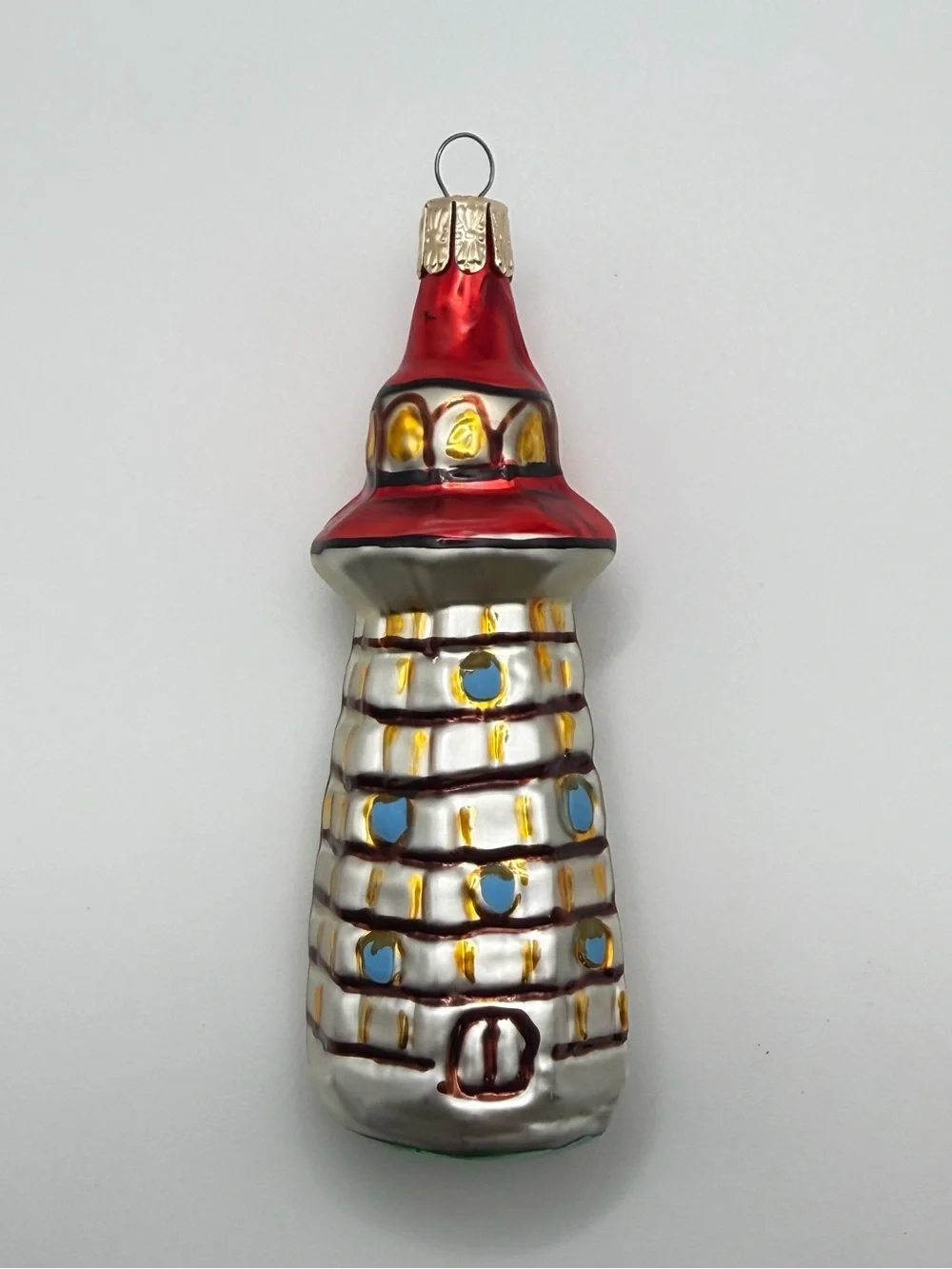 Red and Silver Glass Lighthouse Holiday Ornament